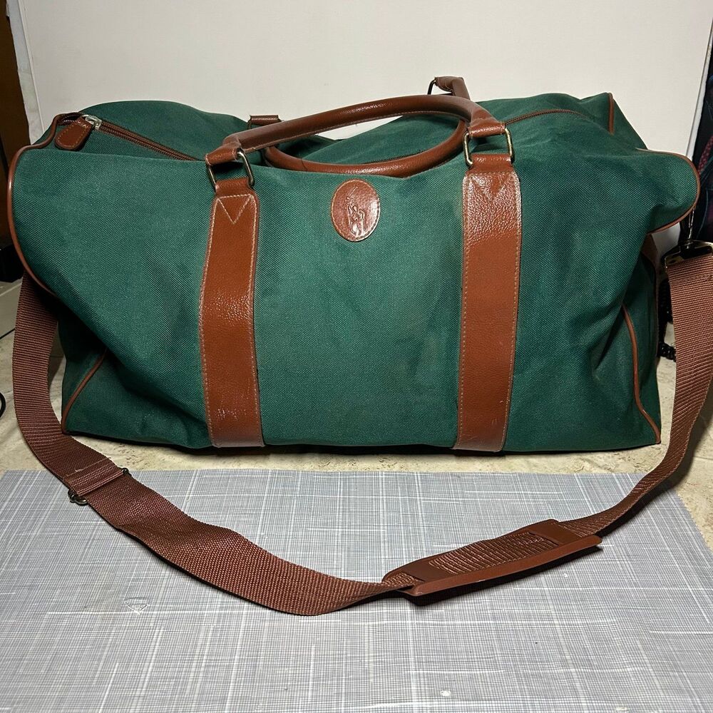 Vintage Polo Ralph Lauren Fragrances Green Canvas Duffle Bag Weekender 19in Pony